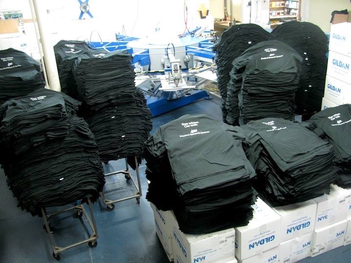 Custom branded t-shirts in screen-printing production
