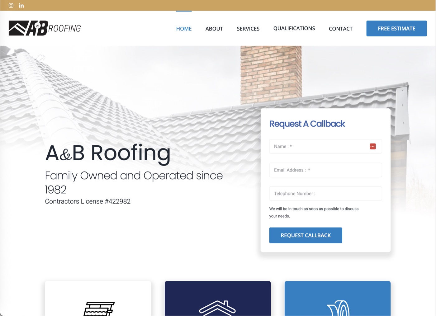 AB Roofing website homepage