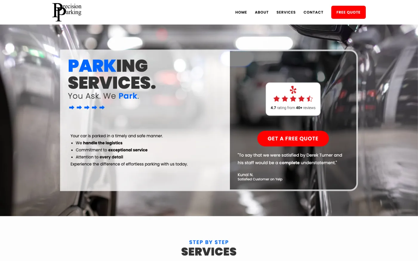 Precision Parking website homepage