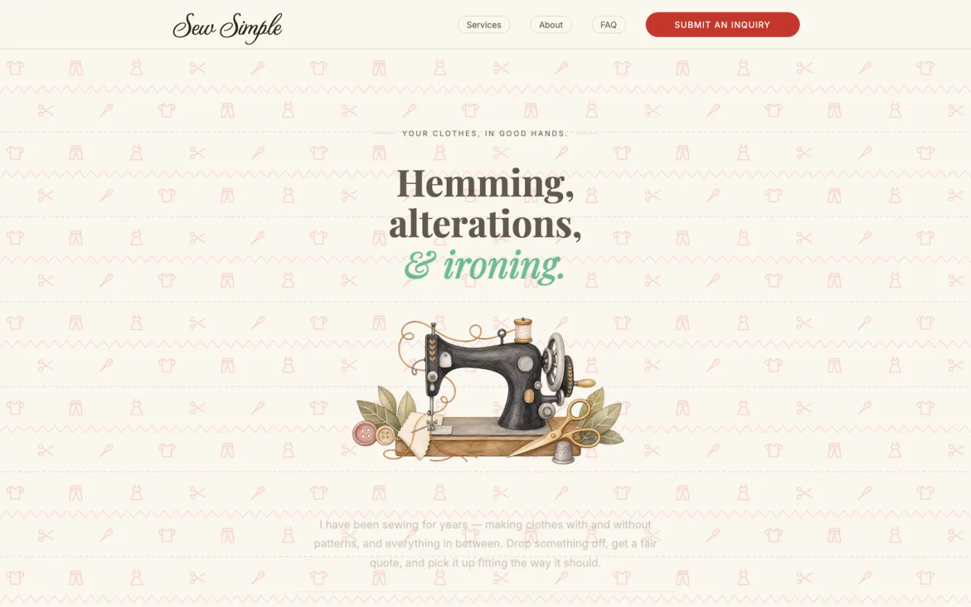 Sew Simple website homepage