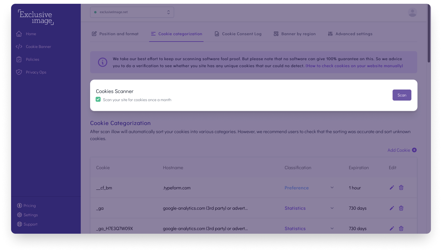 periodic privacy and cookie scans